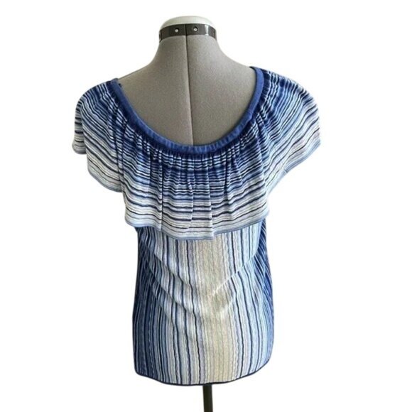 White House Black Market Blue Off the Shoulder Top - Picture 5 of 7